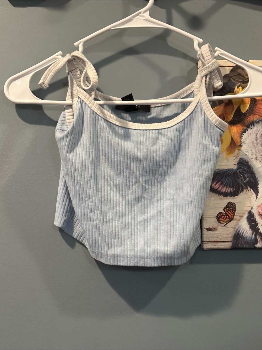 Forever 21 Light Blue Ribbed Tie-Shoulder Crop Cami